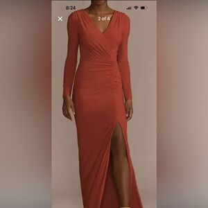 David's Bridal Terracotta Long Sleeve Dress